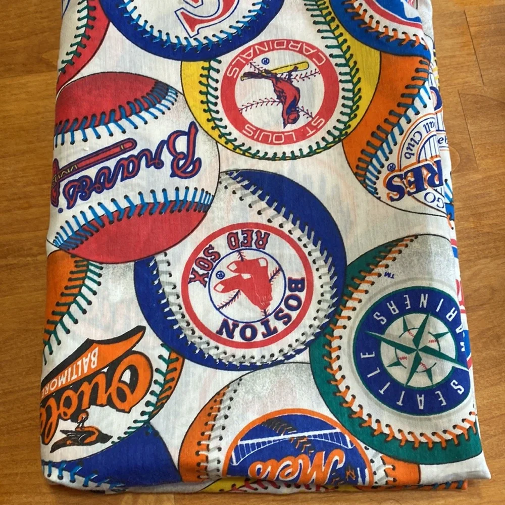 Vintage 1994 MLB Teams Baseball Logo Twin Flat Sheet Retro Upcycle